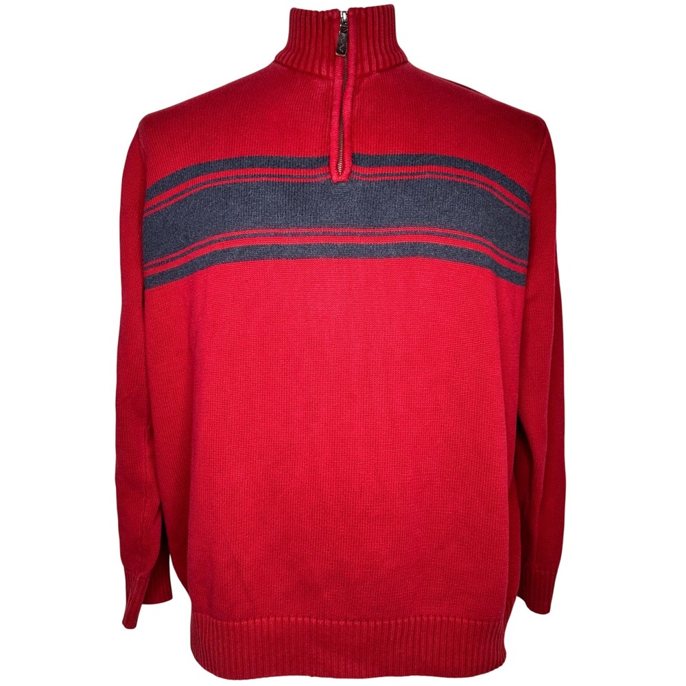 Eddie Bauer Cotton Knit Striped Quarter Zip Sweater Mens T3XL Relaxed Fit Casual